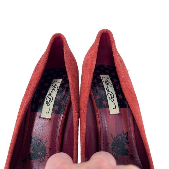Ed Hardy Women's Oiled Suede Stiletto Platform Heels Pumps Rust Orange Size 9 - Picture 10 of 12